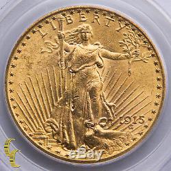 1915 $20 Gold St. Gaudens Double Eagle Graded by PCGS MS-62 Green Vintage Holder