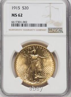 1915 $20 Saint Gaudens Gold Double Eagle NGC MS62 Flashy Luster
