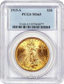 1915-S $20 PCGS MS65 Lustrous Gem Saint Gaudens Double Eagle Gold Coin