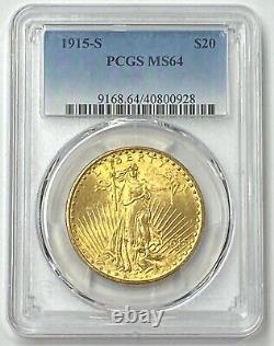 1915-S $20 Saint Gaudens Gold Double Eagle Pre-33 PCGS MS64 Blazing Color PQ++