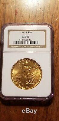 1915-S $20 St. Gaudens Double Eagle NGC MS63Better Date! Pretty Bright Coin