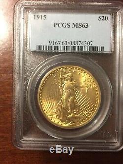 1915 S $20 Twenty Dollar Gold St. Gaudens Double Eagle PCGS MS 63