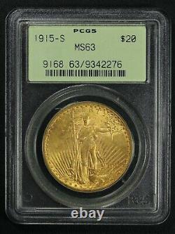 1915 S $20 Twenty Dollar St. Gaudens Gold Double Eagle OGH PCGS MS 63