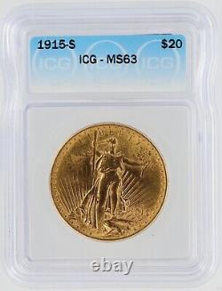 1915-S ICG MS63 Double Eagle Philadelphia Minted $20 saint Gaudens