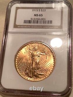 1915-S Saint Gaudens Double Eagle $20 Gold Coin NGC MS65 looks 66! PQ Video