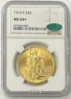 1916-S $20 Saint Gaudens Gold Double Eagle Pre-33 NGC MS64+ CAC SUPER FRESH PQ++