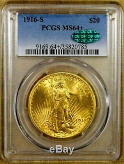 1916-S PCGS MS64+ $20 Saint Gaudens Gold Double Eagle CAC Stickered Tough
