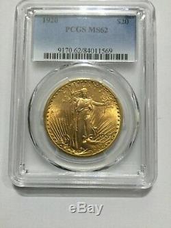 1920 $20 PCGS MS62 Gold Double Eagle Saint Gaudens Coin