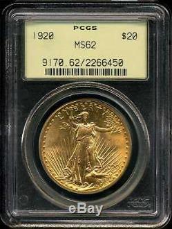 1920 $20 Saint-Gaudens Gold Double Eagle MS62 PCGS 2266450