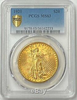 1920-P 20 Saint Gaudens Gold Double Eagle PCGS MS63 Flashy And Well Struck PQ++