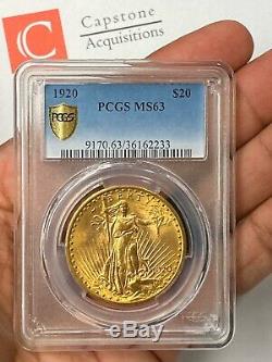 1920-P 20 Saint Gaudens Gold Double Eagle PCGS MS63 Flashy And Well Struck PQ++