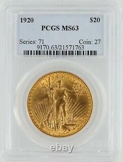 1920 Saint Gaudens PCGS MS63 $20 Double Eagle Philadelphia Minted Tough Date