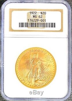 1922 $20 American Gold Double Eagle Saint Gaudens MS62 NGC LUSTROUS Coin