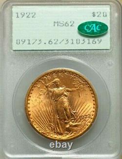 1922 $20 GOLD PCGS MS62 OGH RATTLER CAC St. SAINT GAUDENS DOUBLE EAGLE