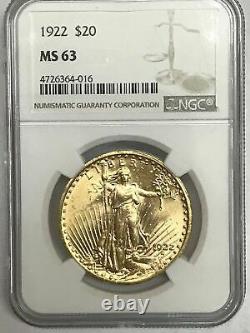 1922 $20 Gold Double Eagle St. Gaudens NGC MS63