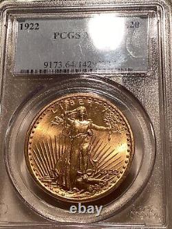1922 $20 Gold Saint Gaudens Double Eagle, PCGS, graded MS64 Choice quality