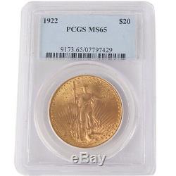1922 $20 Gold St Gauden Double Eagle Graded by PCGS MS 65 Gem Uncirculated