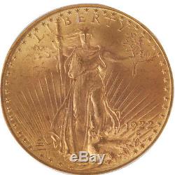 1922 $20 Gold St Gauden Double Eagle Graded by PCGS MS 65 Gem Uncirculated