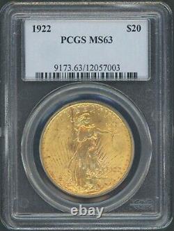 1922 $20 Gold St. Gaudens Double Eagle PCGS, graded MS63