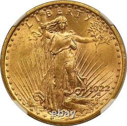 1922 $20 NGC MS 62 Saint-Gaudens Gold Double Eagle
