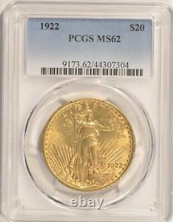 1922 $20 Saint Gaudens Gold Double Eagle Coin PCGS MS62 Pre-1933 Gold