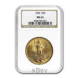1922 $20 Saint-Gaudens Gold Double Eagle MS-65 NGC SKU #88491