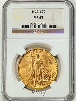 1922 $20 Saint-Gaudens' Gold Double Eagle MS63 NGC 3238742-022
