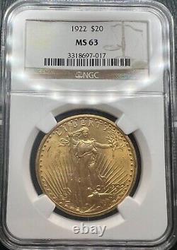 1922 $20 Saint Gaudens Gold Double Eagle NGC MS63