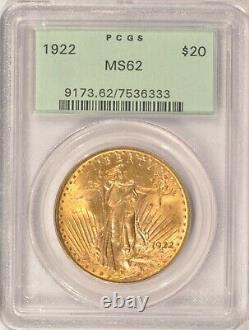1922 $20 Saint Gaudens Gold Double Eagle PCGS MS62 Pre-1933 Old Green Holder OGH