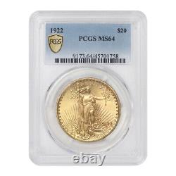 1922 $20 Saint Gaudens PCGS MS64 choice graded Gold Double Eagle twenty dollars