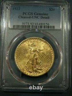 1922 $20 St. Gaudens Double Eagle Gold Coin PCGS Genuine Cleaned-UNC Detail