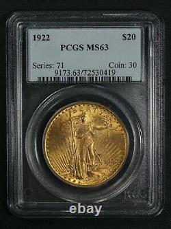 1922 $20 Twenty Dollar Gold Double Eagle St. Gaudens PCGS MS 63