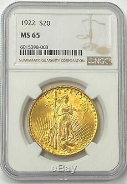 1922-P $20 Saint Gaudens Pre-33 Gold Double Eagle NGC MS65 A Must Own Gem PQ++