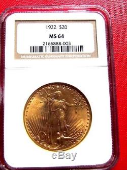 1922-P Gold $20 St. Gaudens Double Eagle, Graded MS64 by NGC