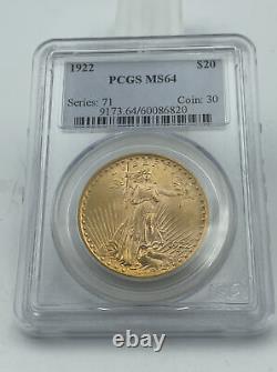 1922 PCGS MS64 Saint Gaudens $20 Gold Double Eagle Stunning Luster