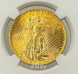 1922-S $20 Saint Gaudens Gold Double Eagle NGC MS62 Bright Crisp Detail, Beauty