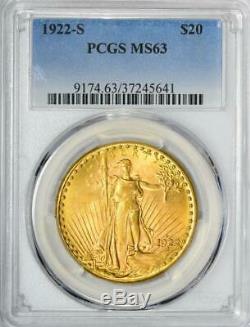 1922 S $20 Saint Gaudens Gold Double Eagle PCGS MS 63