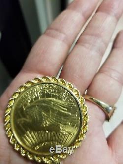 1922 Saint-Gaudens $20 Gold Double Eagle In Fancy 14k Gold Rope Bezel Coin Frame
