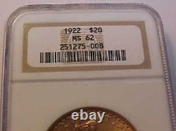 1922 Saint-Gaudens Double Eagle $20 Gold Coin NGC Graded MS 62 BEAUTIFUL