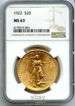 1922 Twenty Dollar $20 Saint Gaudens Double Eagle NGC MS 63