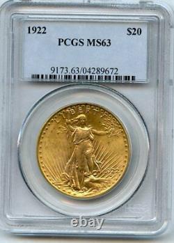 1922 Twenty Dollar $20 Saint Gaudens Double Eagle PCGS 63
