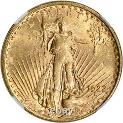 1922 US Gold $20 Saint-Gaudens Double Eagle NGC MS62