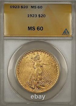 1923 $20 Dollar St. Gaudens Double Eagle Gold Coin ANACS MS-60 BP
