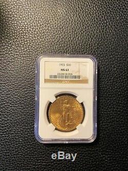1923 $20 Gold Saint Gaudens Double Eagle Coin NGC MS 63