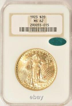 1923 $20 Saint Gaudens Gold Double Eagle Coin NGC MS62 CAC No-Line Fatty