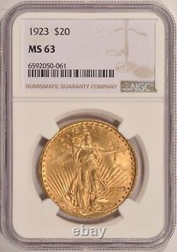 1923 $20 Saint Gaudens Gold Double Eagle Coin NGC MS63