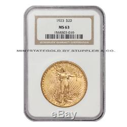 1923 $20 St Gaudens NGC MS63 choice uncirculated Gold Saint Double Eagle coin