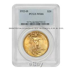 1923-D $20 Gold Saint Gaudens PCGS MS66 Gem graded Denver Double Eagle coin