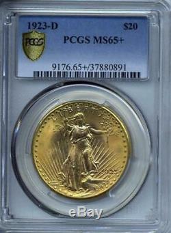 1923 D $20 Saint Gaudens Gold Double Eagle PCGS MS 65+ Plus Grade