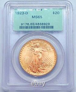 1923-D $20 Saint Gaudens PCGS OGH MS65 Gold Double Eagle 638929